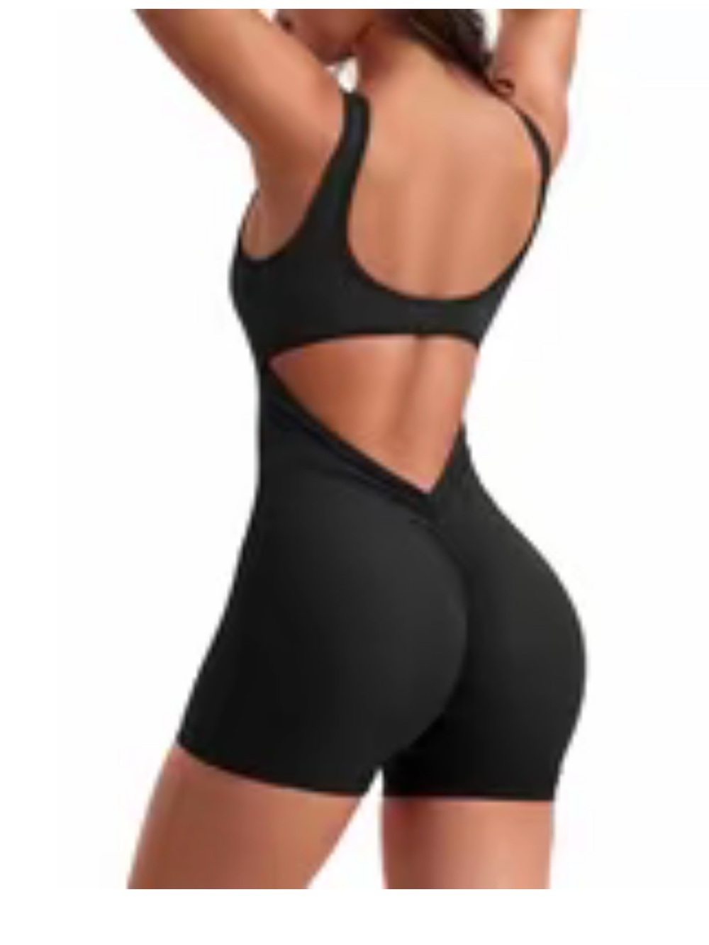 Black Cut-Out Backless Ruched Tank Romper